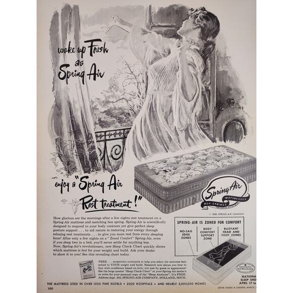 1950 Wake Up Fresh as Spring Air Enjoy a Rest Treatment Mattress Vtg Print Ad - Picture 7 of 7